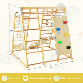 8-in-1 Indoor Jungle Gym Set Kids Wooden Climbing Toys Playset with Slide and Monkey Bars