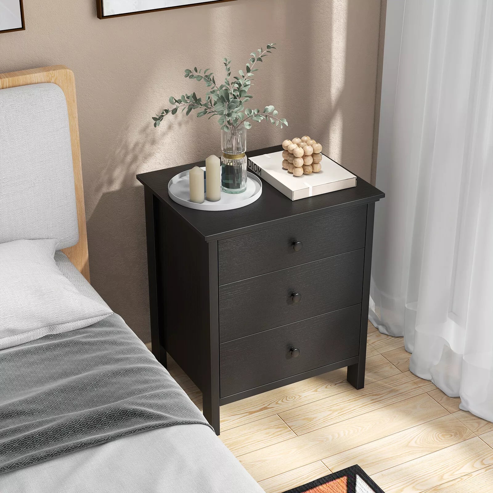 Giantex 3-Drawer Nightstand Wooden Bedside Table Modern Side End Table Chest of Drawers