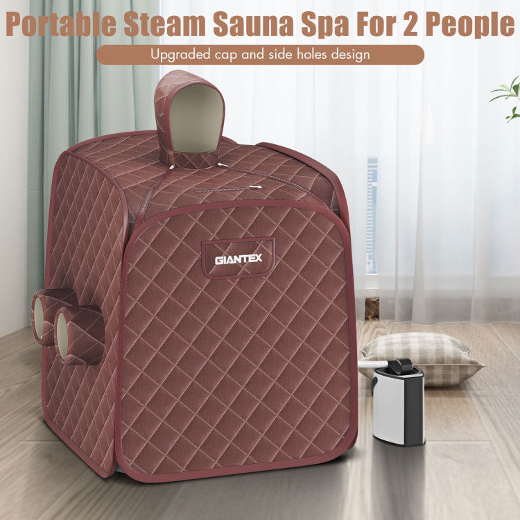 800W 2-Person Portable Steam Sauna SPA Tent with 3L Steamer and Folding Chair