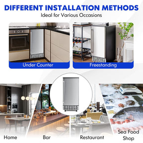 80Lbs/24H Commercial Built-in Lab Ice Maker Free-Standing Under Counter Ice Machine with LED Light and 24H Timer