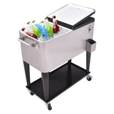 80 Quart Rolling Stainless Steel Ice Beverage Cooler for Patio and Camping with Casters