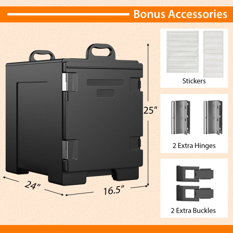 81 Quart Insulated Food Pan Carrier Stainless Steel Front Loading Food Warmer with Handles and Double Buckles for Restaurant Canteen