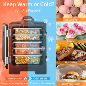 81 Quart Insulated Food Pan Carrier Stainless Steel Front Loading Food Warmer with Handles and Double Buckles for Restaurant Canteen