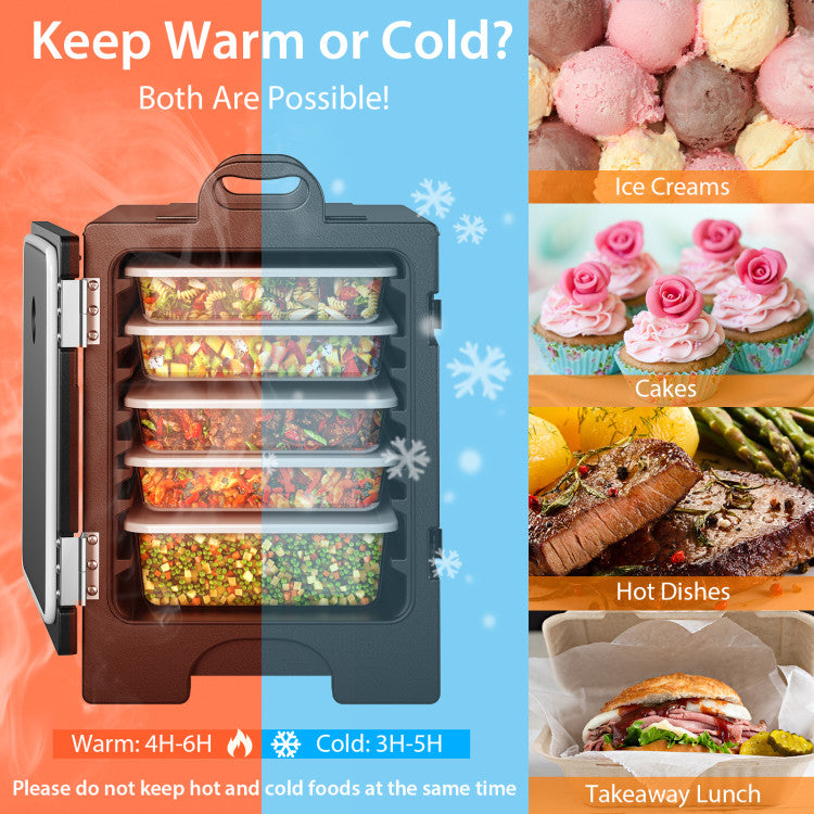 81 Quart Insulated Food Pan Carrier Stainless Steel Front Loading Food Warmer with Handles and Double Buckles for Restaurant Canteen