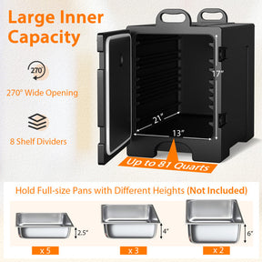 81 Quart Insulated Food Pan Carrier Stainless Steel Front Loading Food Warmer with Handles and Double Buckles for Restaurant Canteen