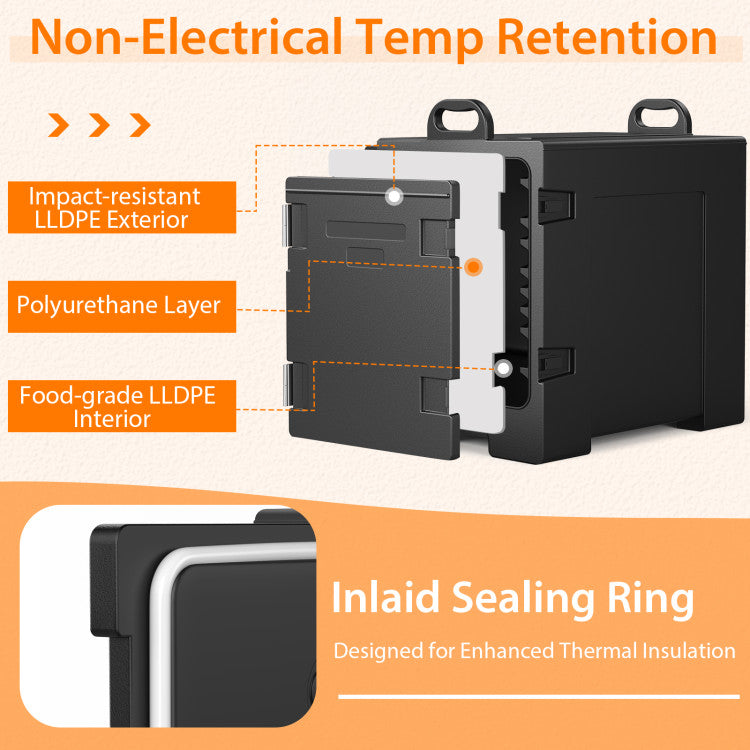 81 Quart Insulated Food Pan Carrier Stainless Steel Front Loading Food Warmer with Handles and Double Buckles for Restaurant Canteen