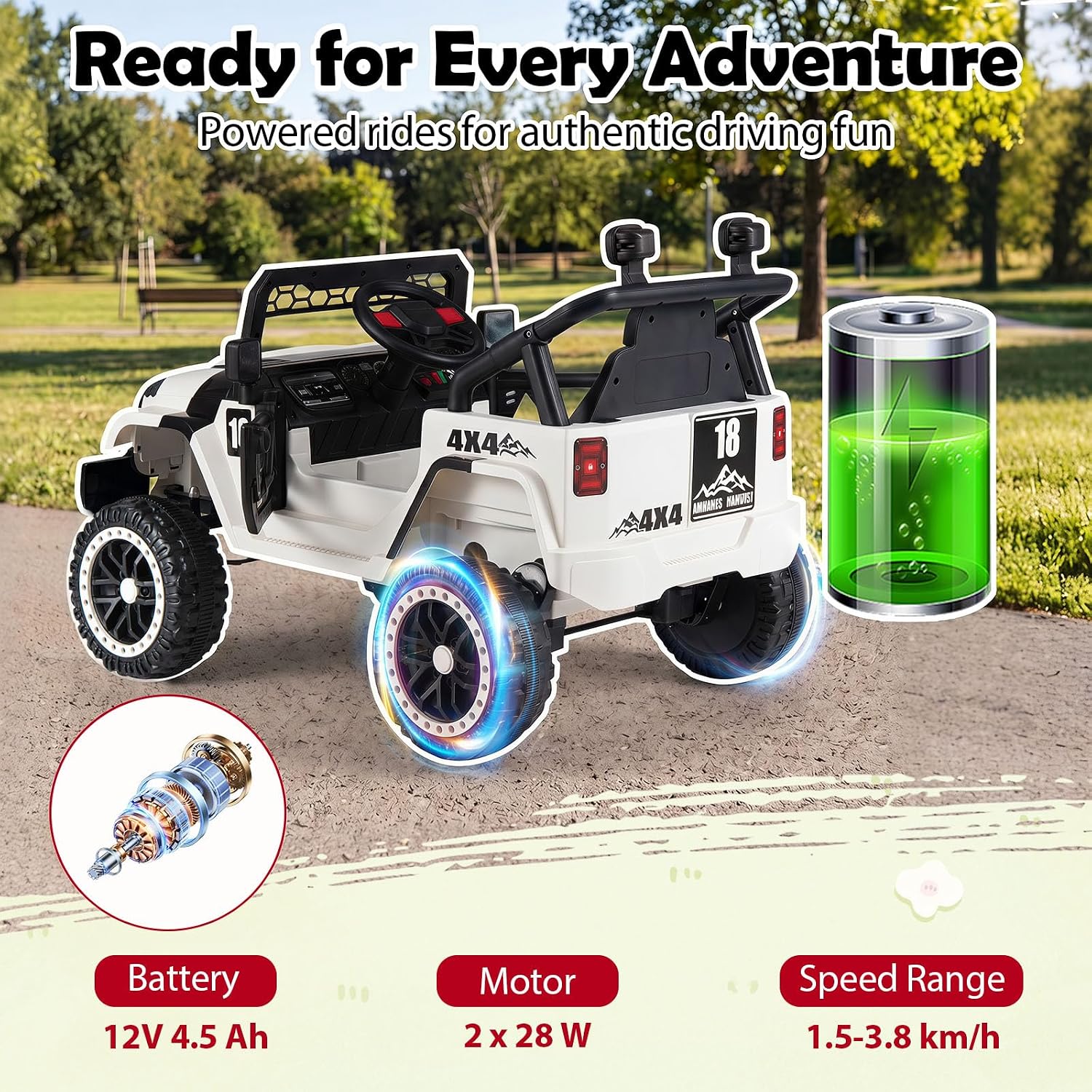 Kids Ride on Truck, 12V Electric Toy Vehicle w/ Remote Control, 3 Speeds, LED Lights