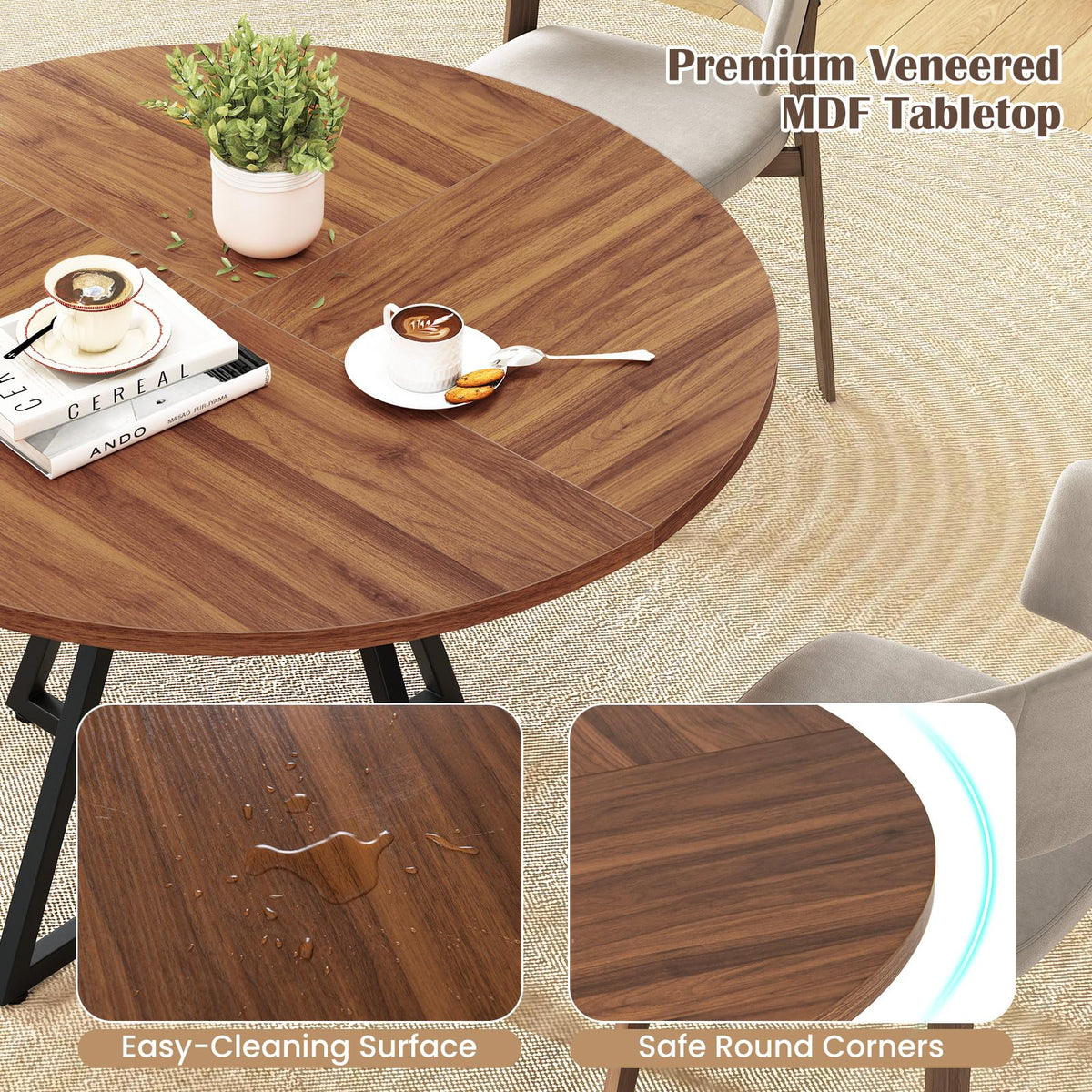 120 CM Dining Table for 4-6 People, Wooden Rectangular Table, Long Dinner Table