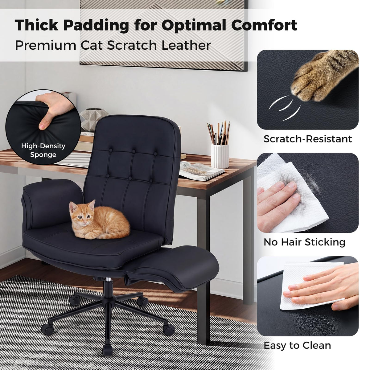 Criss Cross Chair, Adjustable Swivel Vanity Chair with 5-Position Armrests