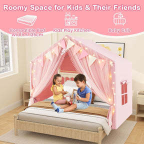Kids Play Tent, 3-4 Kid Large Play Tent House w/Fabric & Screen Curtains, Star Lights