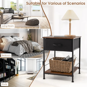 2 Tiers Nightstand for Bedroom, Compact Industrial Style Sofa Side & Bedside Table