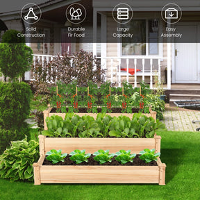 3-Tier Raised Garden Bed, 49" x 49" x 22" Fir Wood Elevated Planter Box for Growing Vegetable/Flower/Herb, Plant Display Container Rack