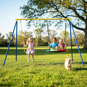 Kids Swing Set, A-Frame Swing Stand with 2-Pack Swing Sets