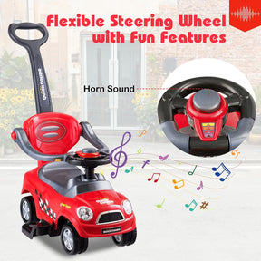 3-in-1 Ride On Push Car, Foot-to-Floor Toddler Walking Car w/Detachable Guardrails & Handle, Interesting Horn, Hidden Storage Space & Anti-Back-Tipping Design, Sliding Car for 2-6 Years