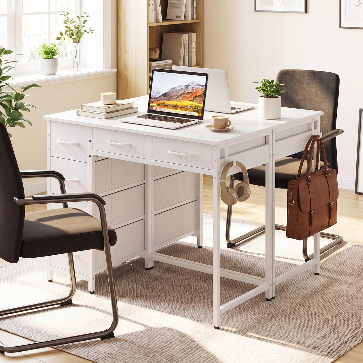 Computer Desk with Reversible Drawers, Home Office Desk