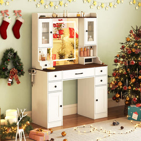 Vanity Desk with Mirror and Lights, Modern Dressing Table with Charging Station