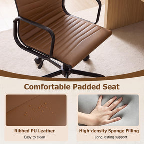 Ribbed Office Chair High Back PU Leather for Home Office, Black/Brown