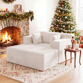 Single Foam Sofa with Ottoman, Boneless Floor Lounge Chair with Pillows for Small Spaces