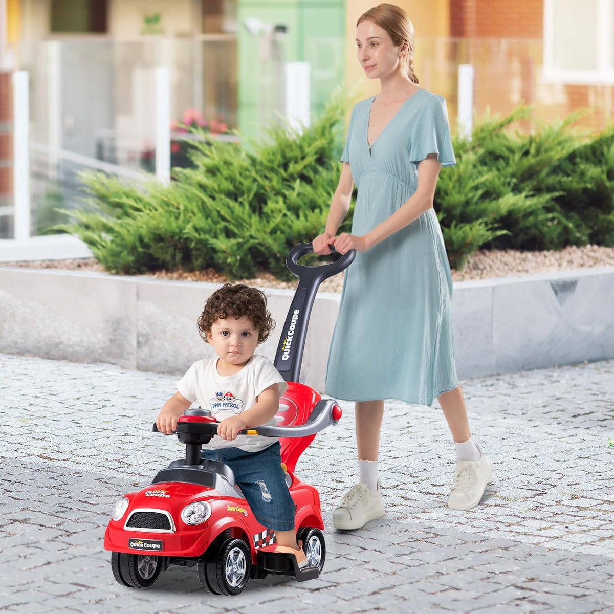 3-in-1 Ride On Push Car, Foot-to-Floor Toddler Walking Car w/Detachable Guardrails & Handle, Interesting Horn, Hidden Storage Space & Anti-Back-Tipping Design, Sliding Car for 2-6 Years