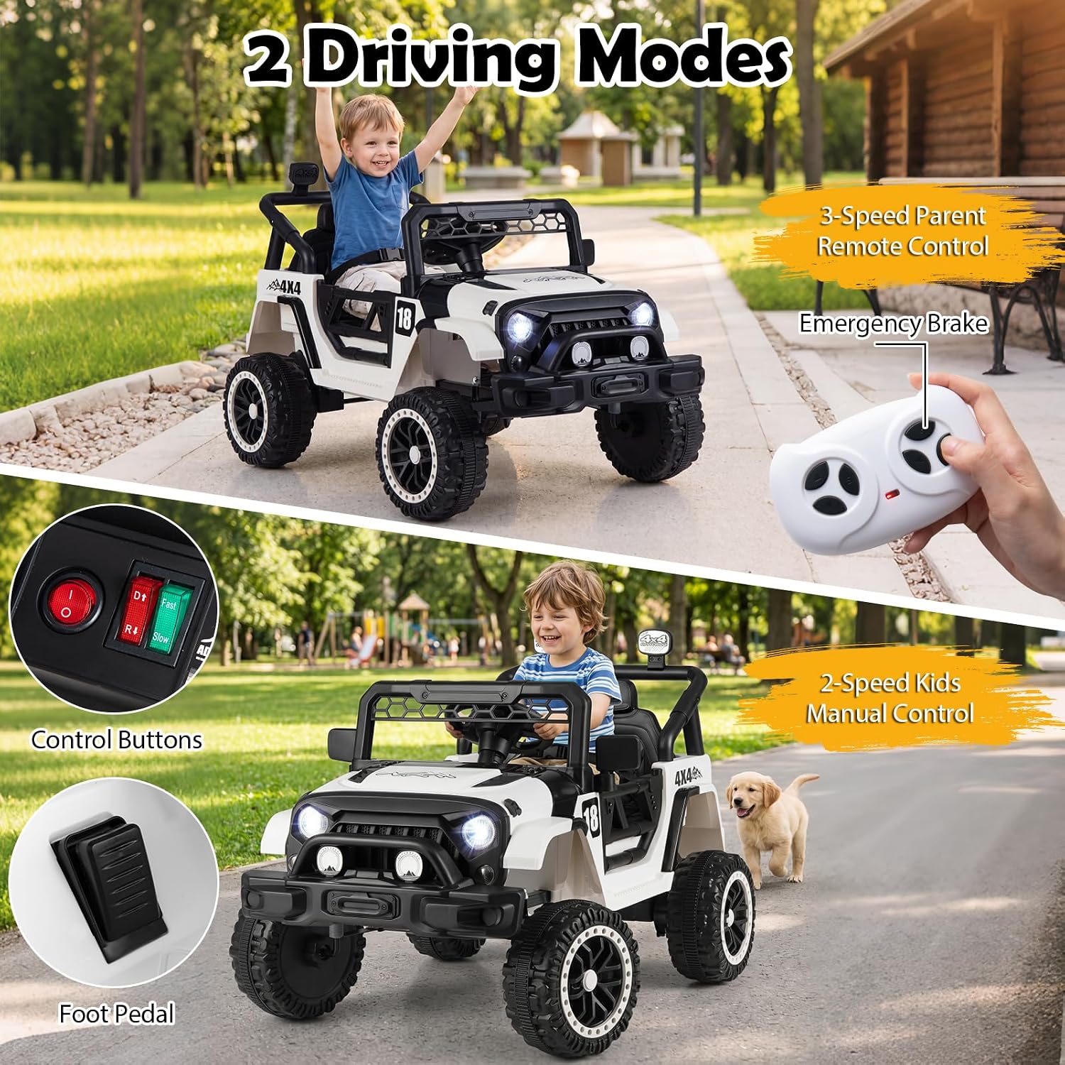 Kids Ride on Truck, 12V Electric Toy Vehicle w/ Remote Control, 3 Speeds, LED Lights