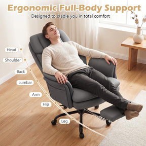 Ergonomic Cross Legged Office Chair, Big & Tall Executive Chair w/Retractable Footrest & 5-Level Adjustable Armrests