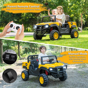 Licensed Caterpillar Ride On 4WD Dump Truck, 24V 2-Seater Kids Electric Vehicle with Remote Control, 4 x 100W Motors, Soft Start & Spring Suspension, Kids UTV with Dump Bed for 3+ Years Old
