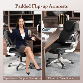 Executive Office Chair, PU Leather Ergonomic Desk Chair with Flip-up Armrests and Height Adjustable