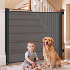 Retractable Safety Barrier for Babies and Dogs, Extendable Up to 140/180cm, Security Gate, Double Locking, for Staircases, Corridors, Doors