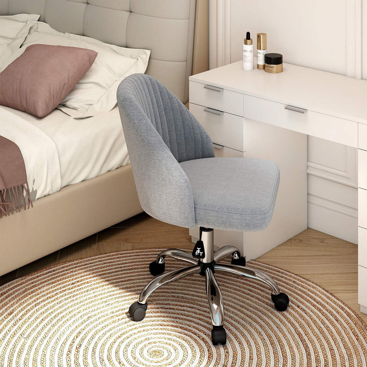 Office Chair, Modern Armless Desk Chair with Curved Backrest & Upholstered Seat