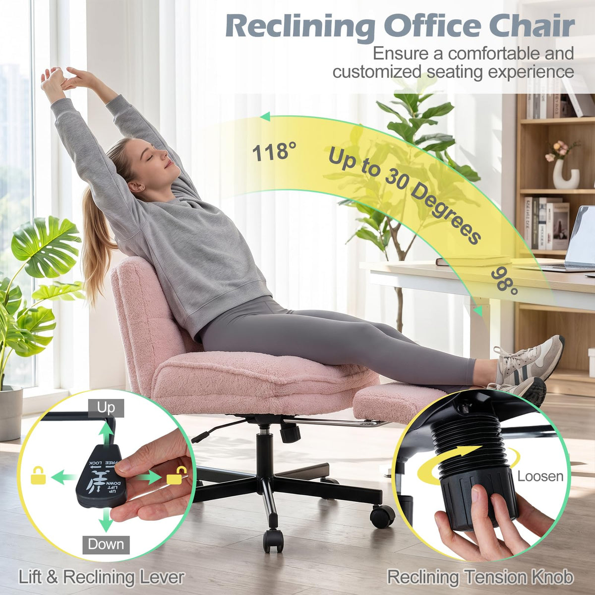 Teddy Plush Office Chair with Footrest & Adjustable Height