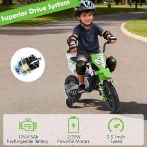 12V Kids Motorcycle, Electric Toddler Ride On Motorcycle with Detachable Training Wheels & Spring Suspension