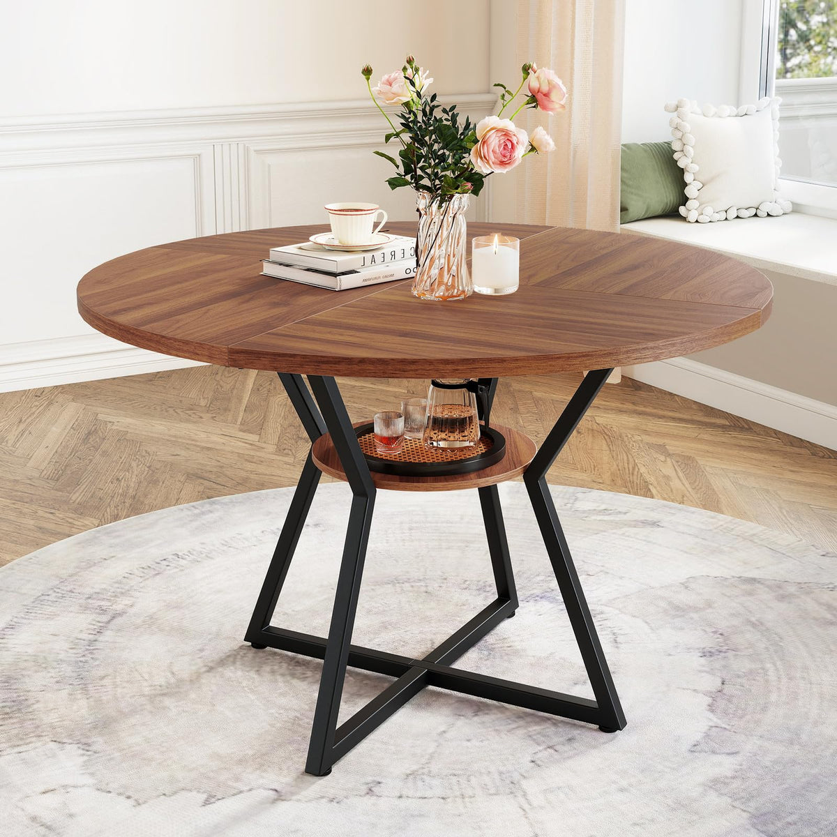 120 CM Dining Table for 4-6 People, Wooden Rectangular Table, Long Dinner Table
