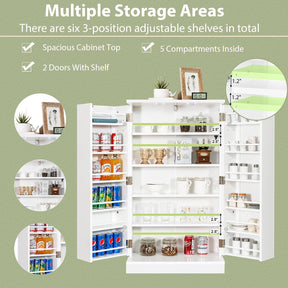 Kitchen Pantry Cabinet, Multifunctional Cupboard w/ 2 Doors & 17-Tier Shelves
