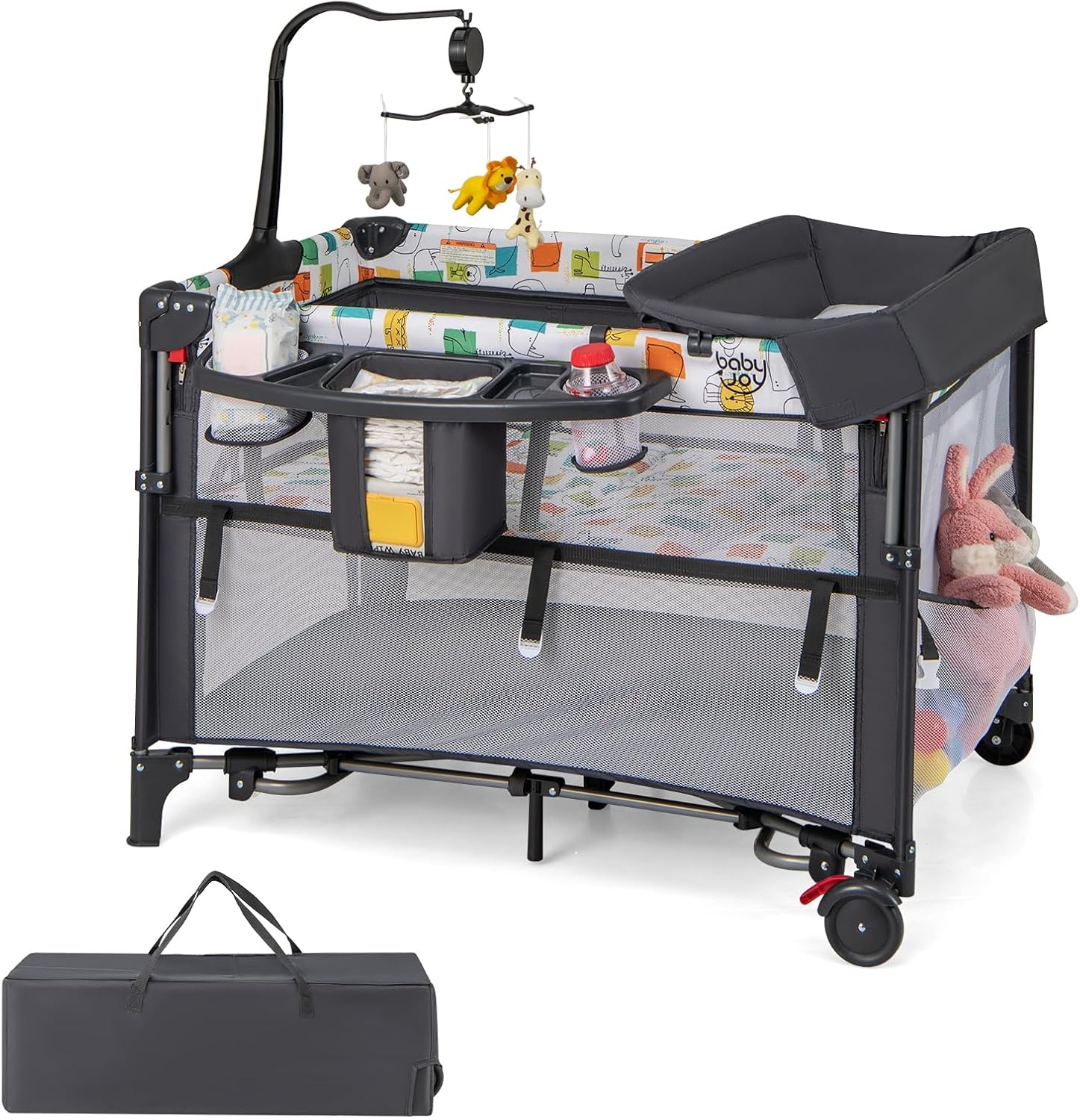 5-in-1 Baby Pack and Play with 4-Level Adjustable Height and Changing Table