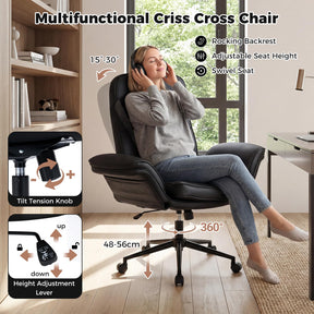 Criss Cross Chair, Adjustable Swivel Vanity Chair with 5-Position Armrests