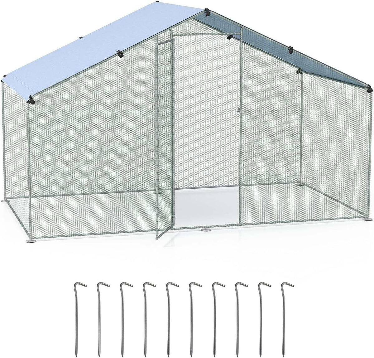 Large Chicken Coop, Walk-in Poultry Cage w/Oxford Canopy, Hexagonal Mesh Net, Lockable Door & Ground Stakes, Spire-shaped Pet House for Duck, Goose, Rabbit