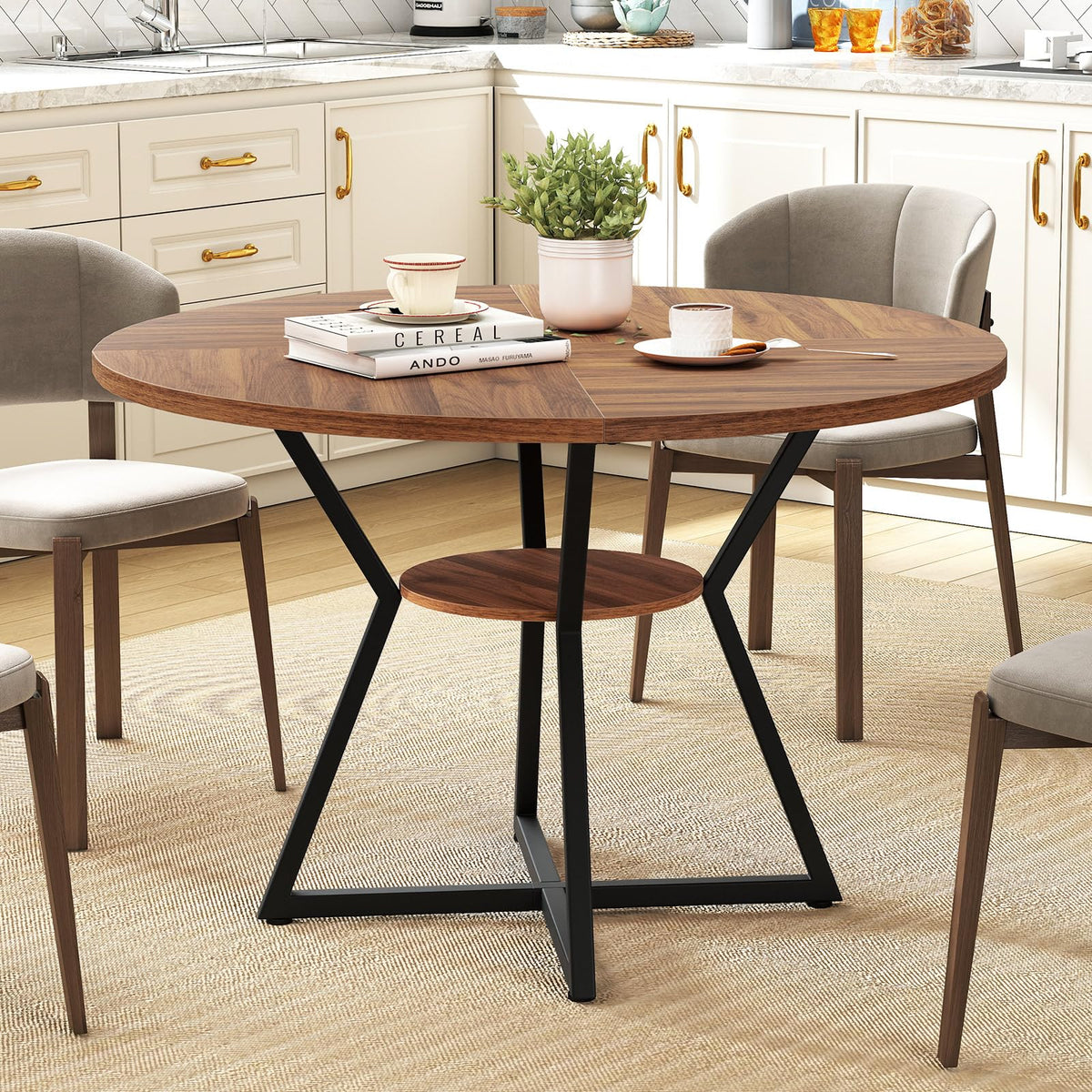 120 CM Dining Table for 4-6 People, Wooden Rectangular Table, Long Dinner Table