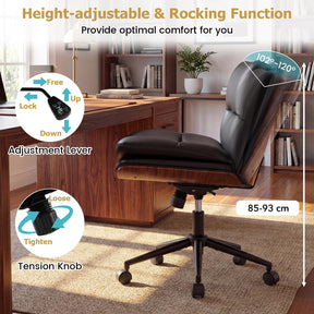 Vanity Office Chair with Wheels, Height Adjustable Swivel Task Chair w/ Curved Backrest & Padded Seat