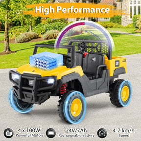 Licensed Caterpillar Ride On 4WD Dump Truck, 24V 2-Seater Kids Electric Vehicle with Remote Control, 4 x 100W Motors, Soft Start & Spring Suspension, Kids UTV with Dump Bed for 3+ Years Old