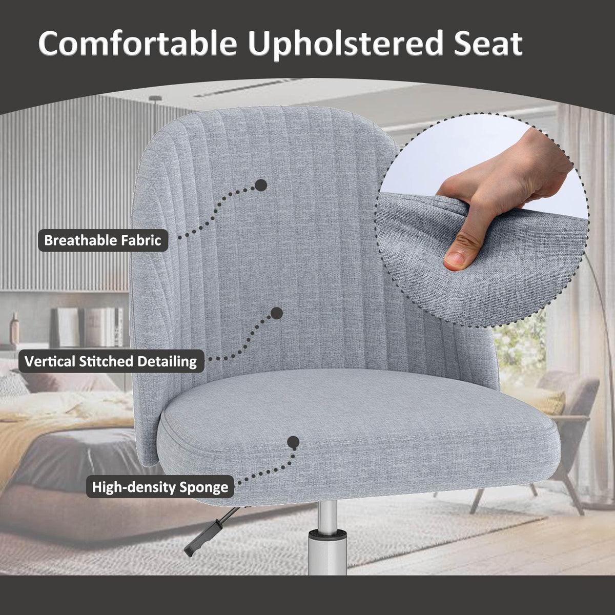 Office Chair, Modern Armless Desk Chair with Curved Backrest & Upholstered Seat
