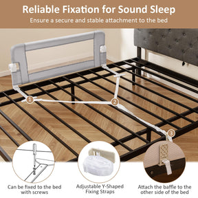 Foldable Bed Rail for Toddlers, Baby Bed Rail Guard w/ Detachable Oxford Fabric Cover & Additional Y-shaped Strap