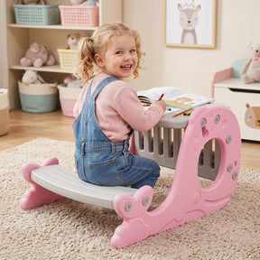 Convertible Kids Activity Table Set, Multi-Functional Angle-Adjustable Toddler Easel w/Erasable Whiteboard
