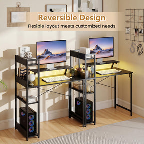Reversible Computer Desk, Home Office Desk w/Storage Shelf