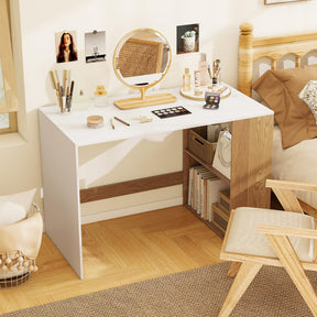 Computer Desk, 112cm Home Office Desk with 2-Tier Bookshelf