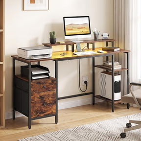 Reversible Office Desk with Charging Station and LED Light Strip