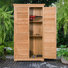 63" Outdoor Wooden Storage Shed Garden Tool Cabinet with Latch Detachable Shelves