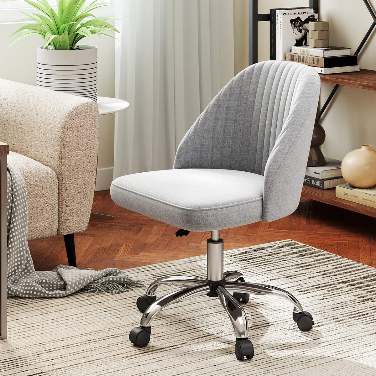 Office Chair, Modern Armless Desk Chair with Curved Backrest & Upholstered Seat