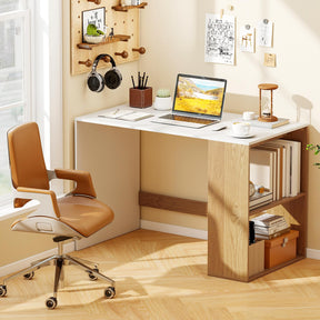 Computer Desk, 112cm Home Office Desk with 2-Tier Bookshelf
