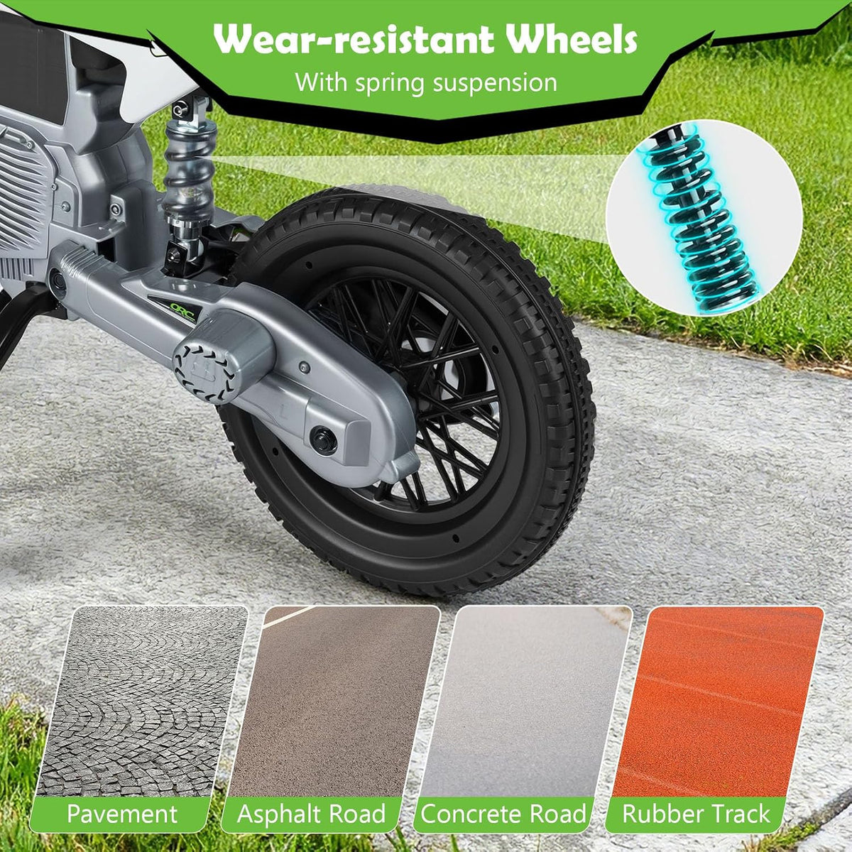 12V Kids Motorcycle, Electric Toddler Ride On Motorcycle with Detachable Training Wheels & Spring Suspension
