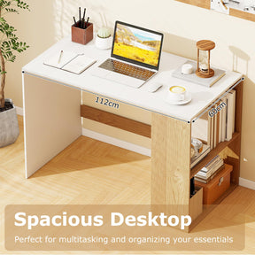 Computer Desk, 112cm Home Office Desk with 2-Tier Bookshelf